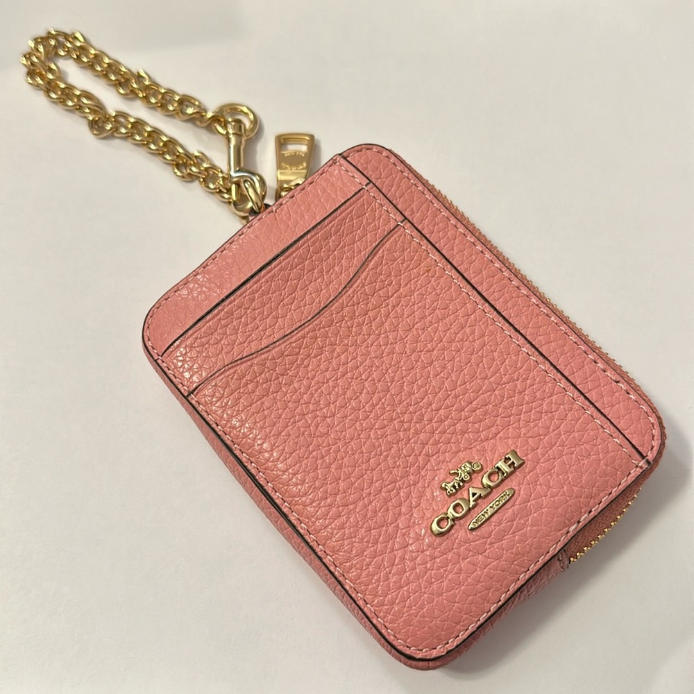 Coach pink zip card case